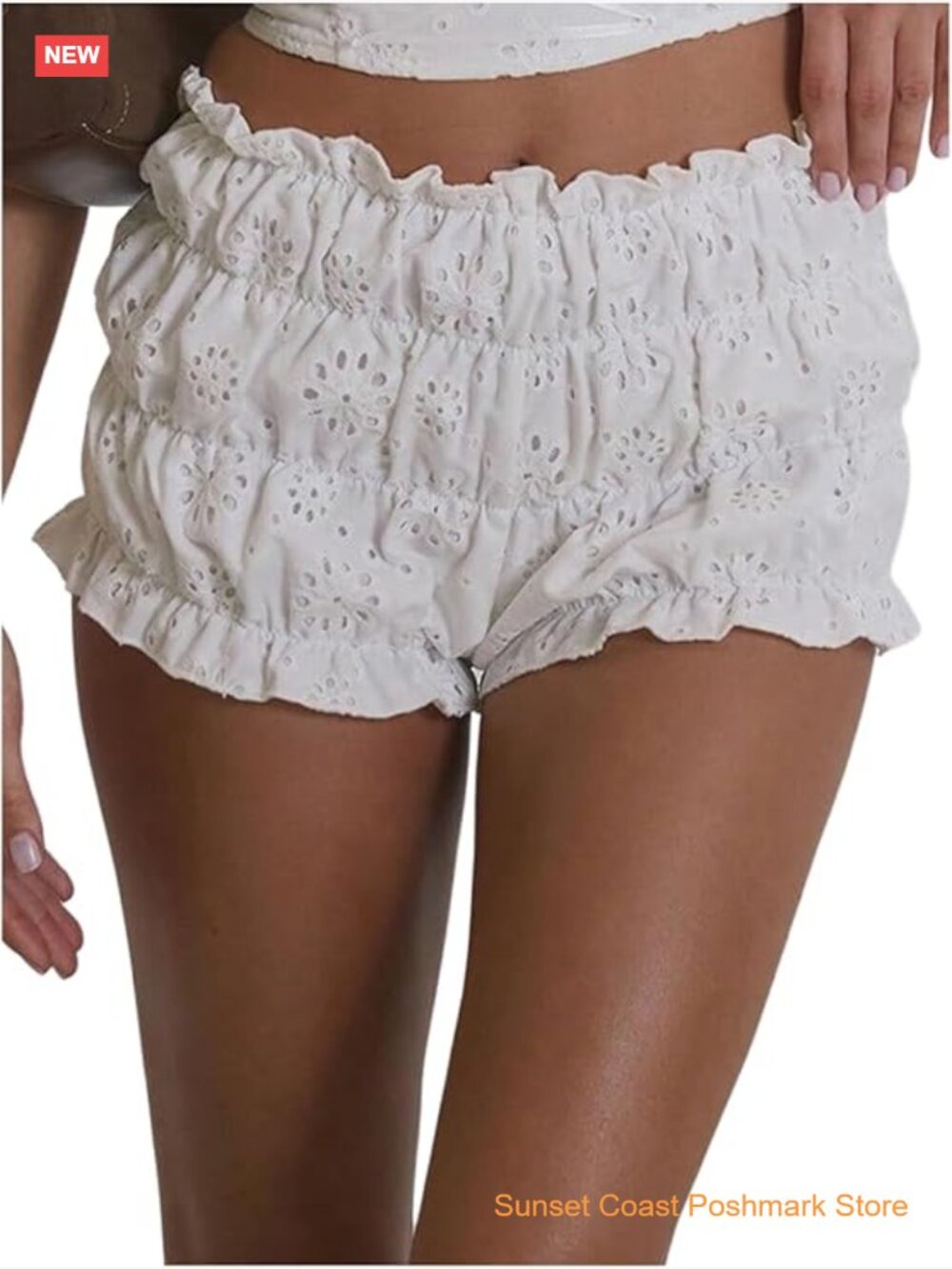 Y2K Eyelet Ruffle Lace Mini Bloomer Floral Micro Shorts High Waist Frill Trim